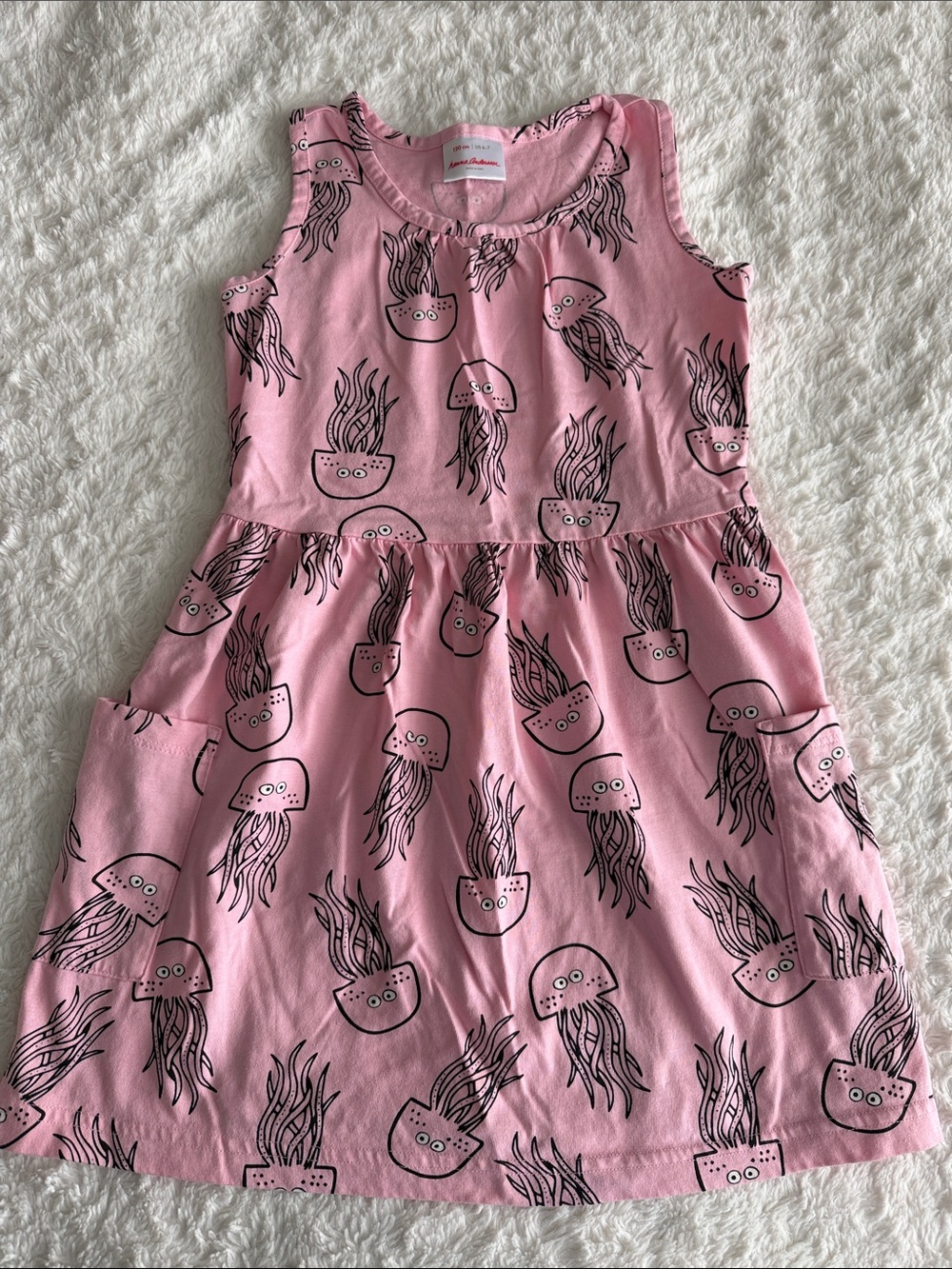 Hanna Andersson girls size 6-7 pink sleeveless knit jellyfish dress beach summer